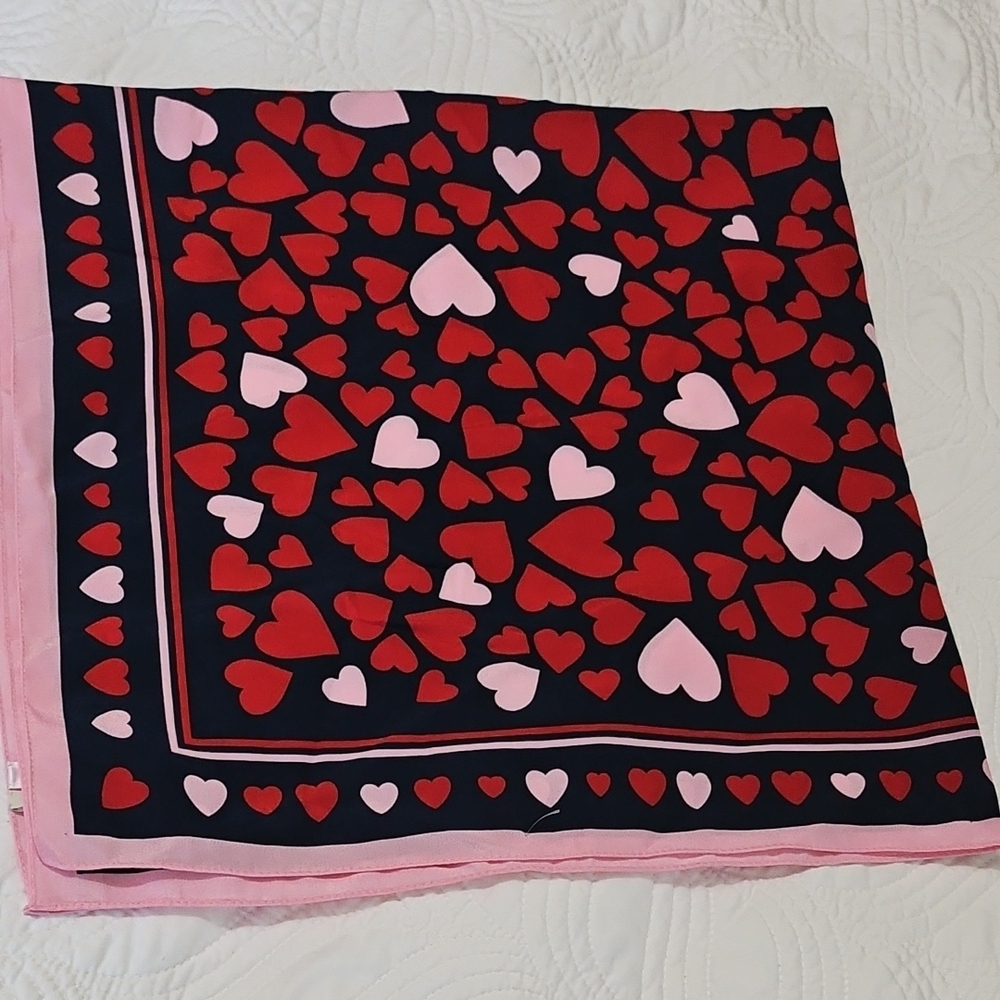 Talbots Navy and Pink Heart Pattern Scarf